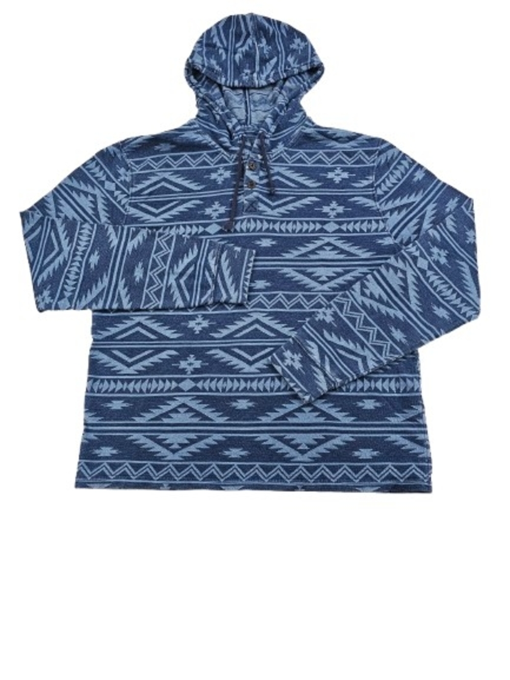 Lucky Brand True Indigo Aztec Geometric Western Hoodie Men's L Blue Southwestern